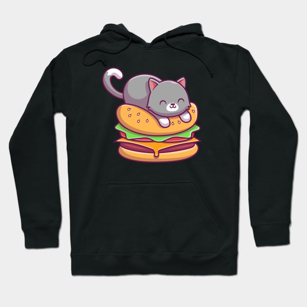 Cute Cat Lay On Burger Cartoon Hoodie by Catalyst Labs